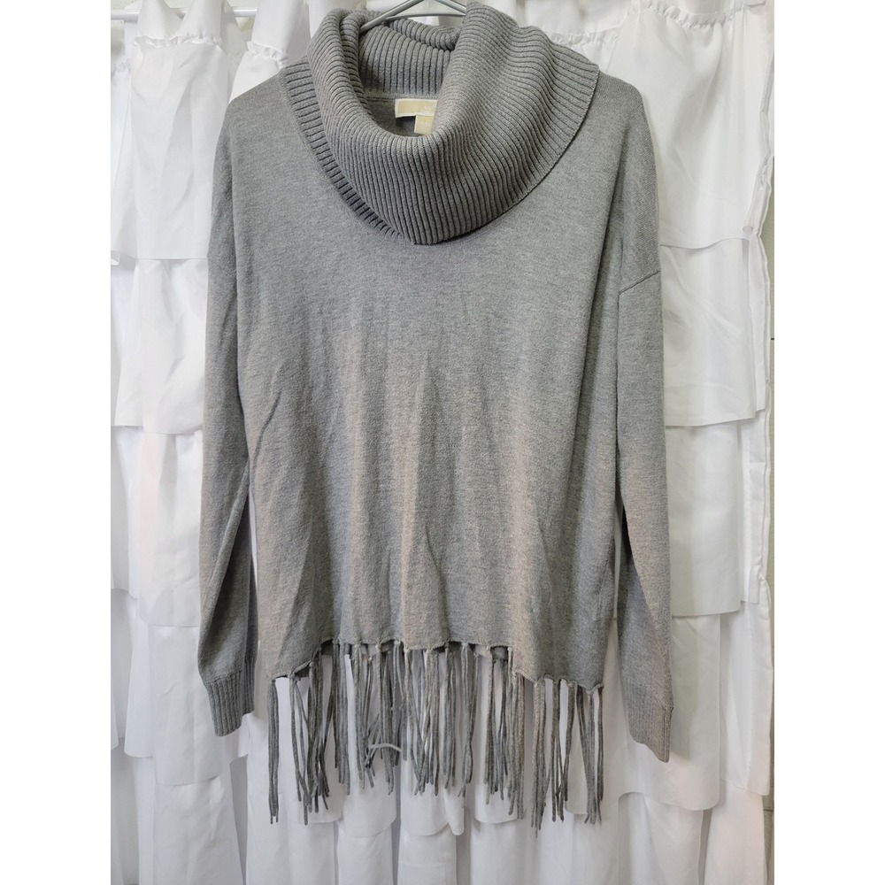 Michael Kors Heather Gray Cowl Neck Fringe Hem Knit Sweater Womens P/S 1810